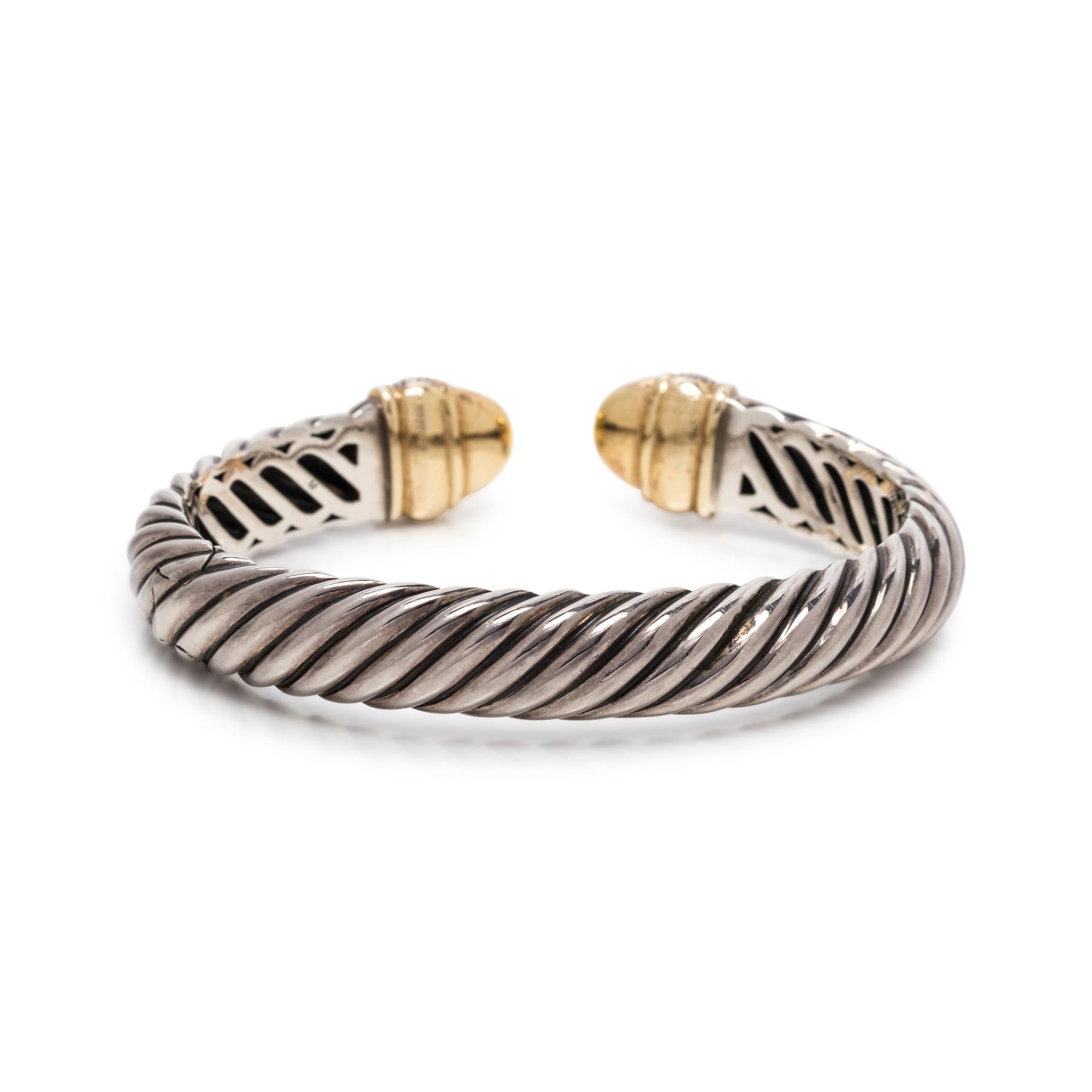 DAVID YURMAN, STERLING SILVER, YELLOW GOLD AND DIAMOND 'CABLE CLASSIC' CUFF BRACELET