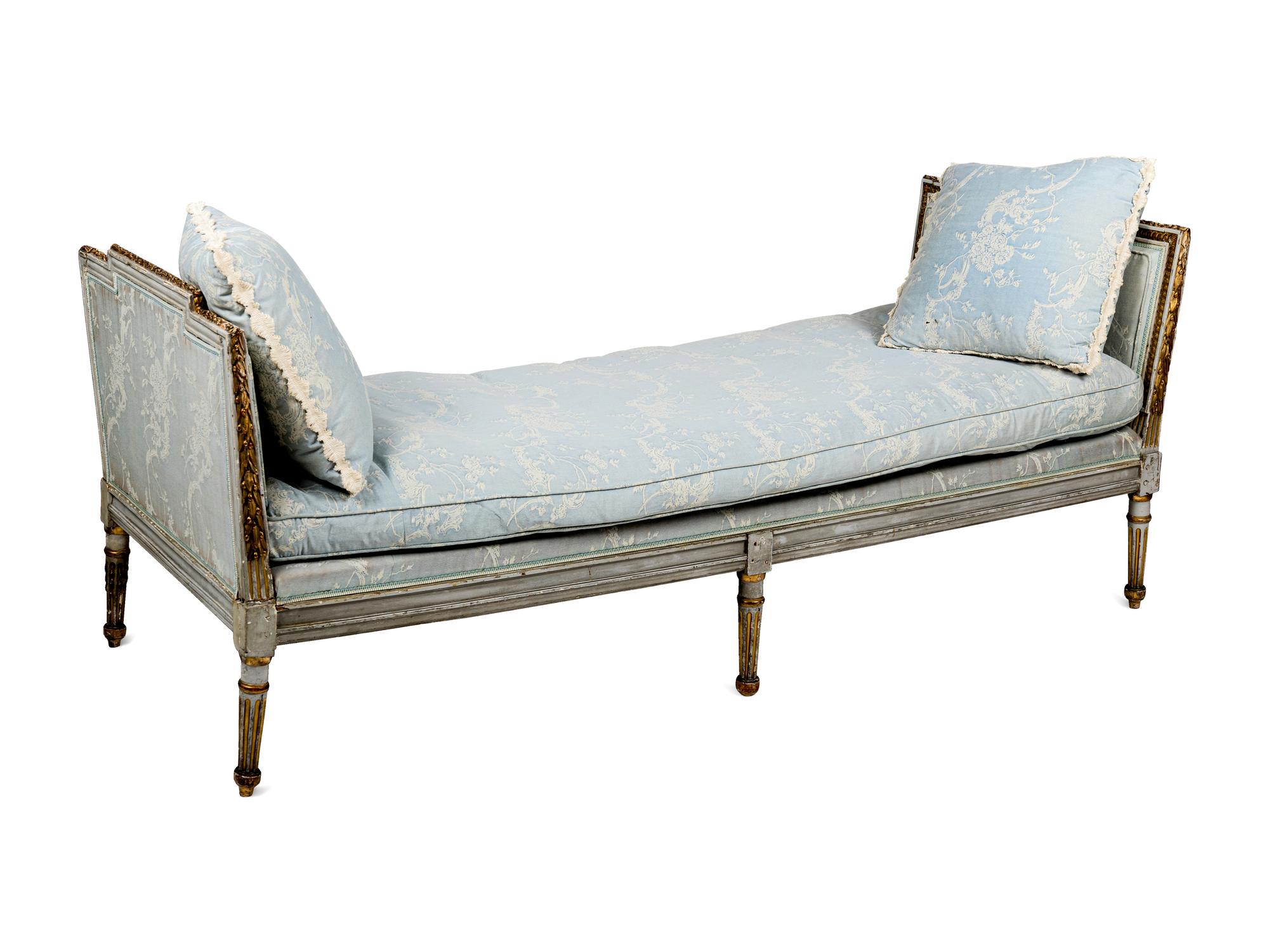 A Louis XVI Grey-Painted and Parcel-Gilt Lit du Jour