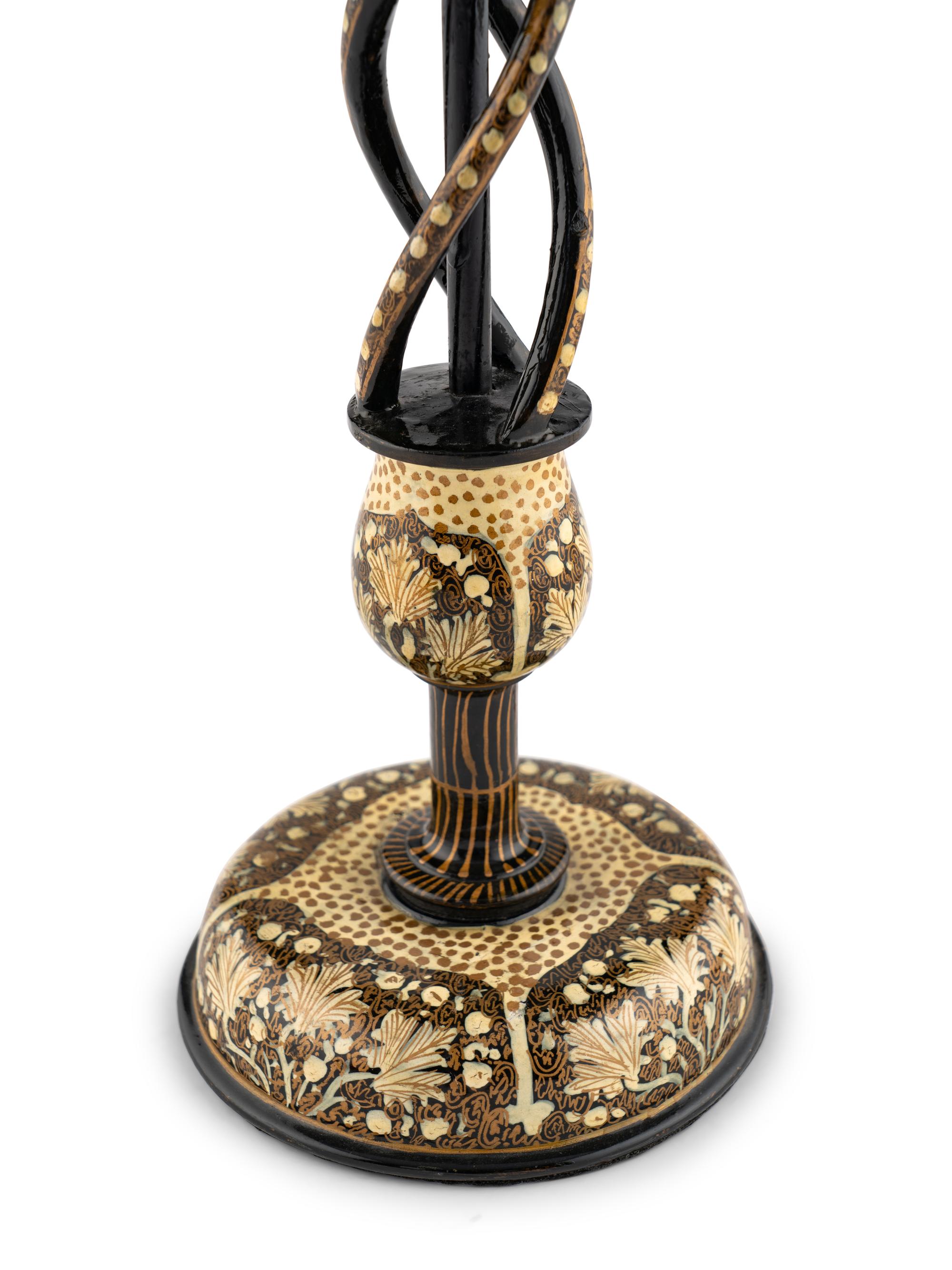 A Kashmiri Painted Candlestick Lamp
