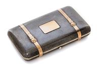 A Russian Niello Silver Cigar Case, Mark of S. Stroganov, assay mark of V. Savinsky, Moscow, 1867, the exterior with a niello grid patt