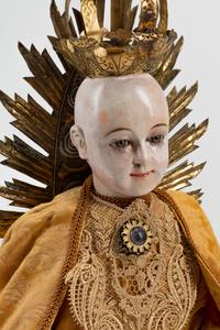 A Spanish Silver-Mounted Figure of a Saint