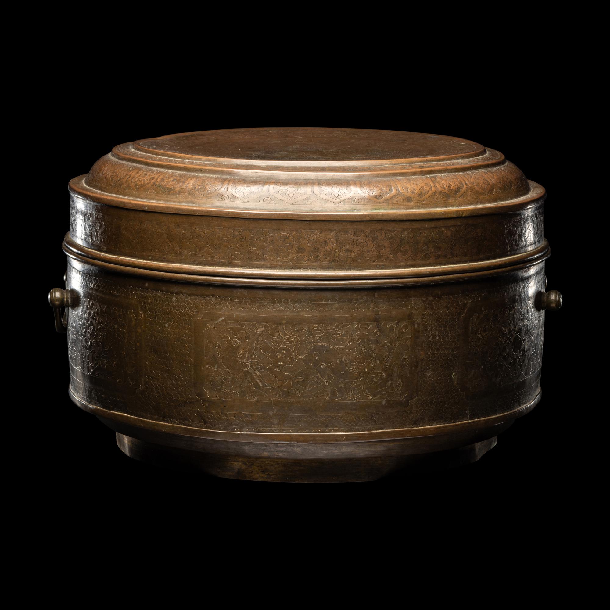 A Large Chinese Chased Brass Covered Box