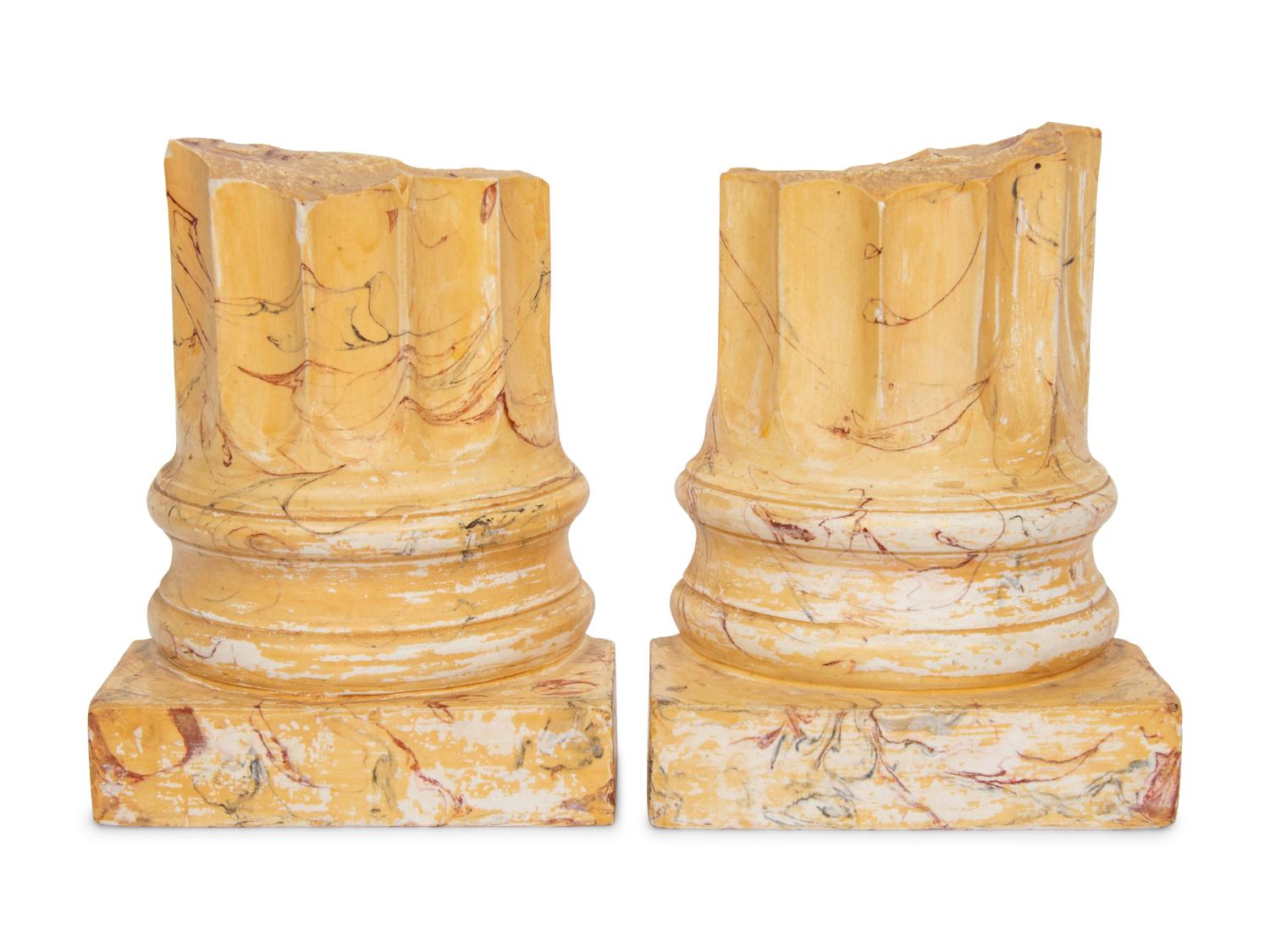 A Pair of Faux Marble Painted Columnar-Form Bookends