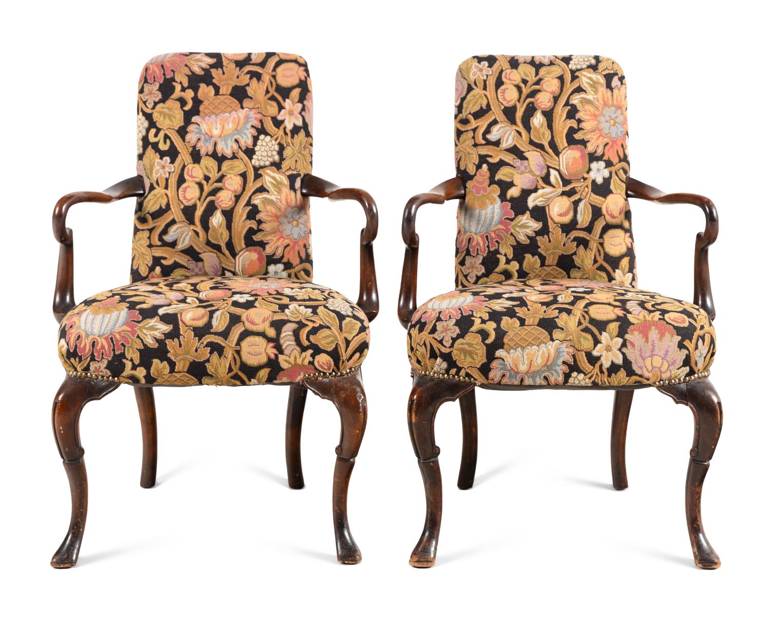 Two Queen Anne Walnut Armchairs