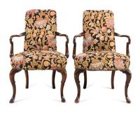 Two Queen Anne Walnut Armchairs