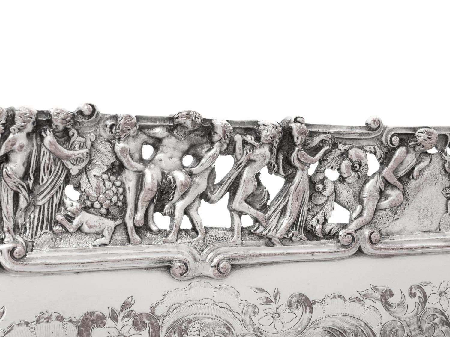 Two Large Decorative Silver-Plate Serving Trays