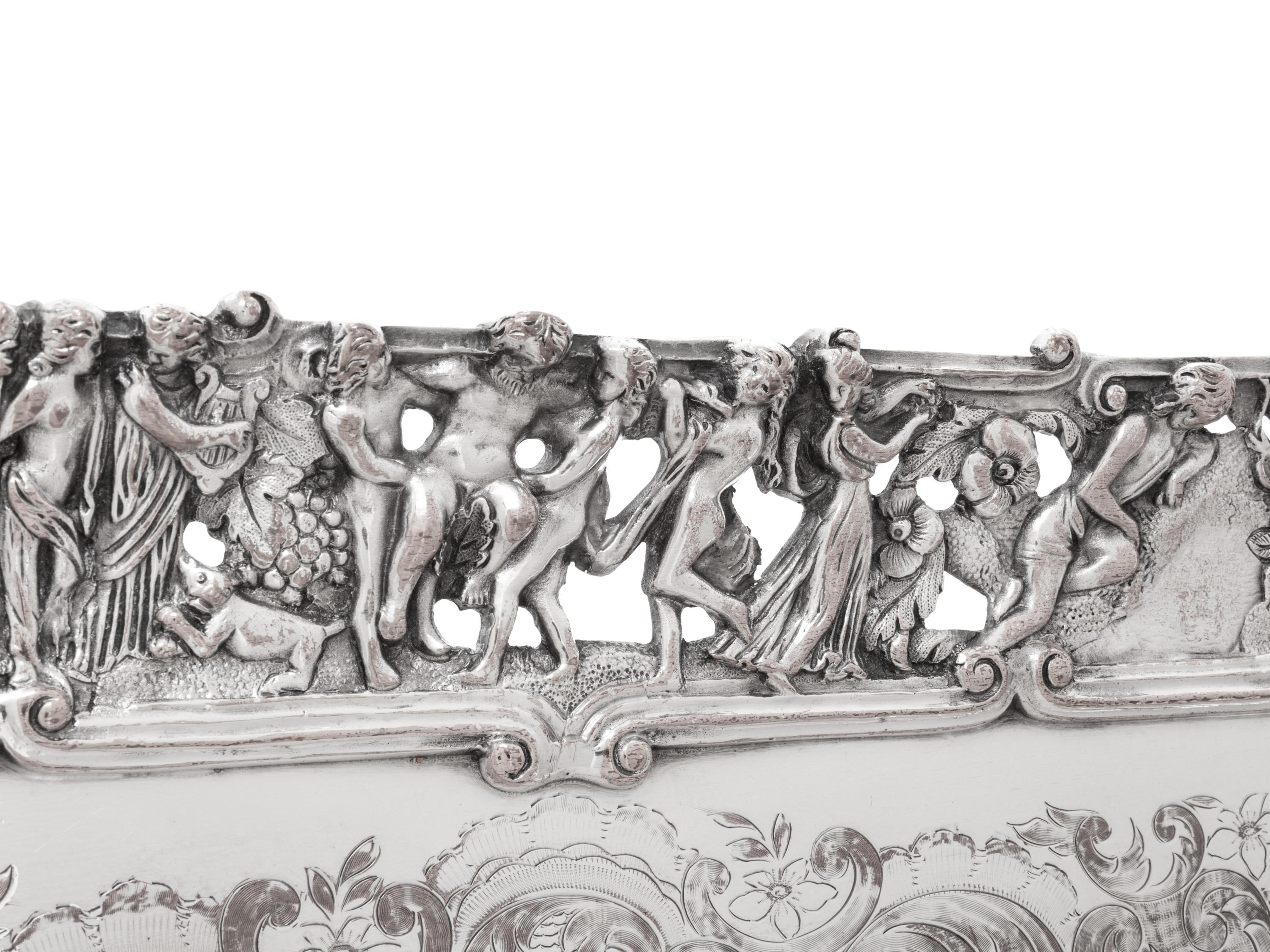 Two Large Decorative Silver-Plate Serving Trays