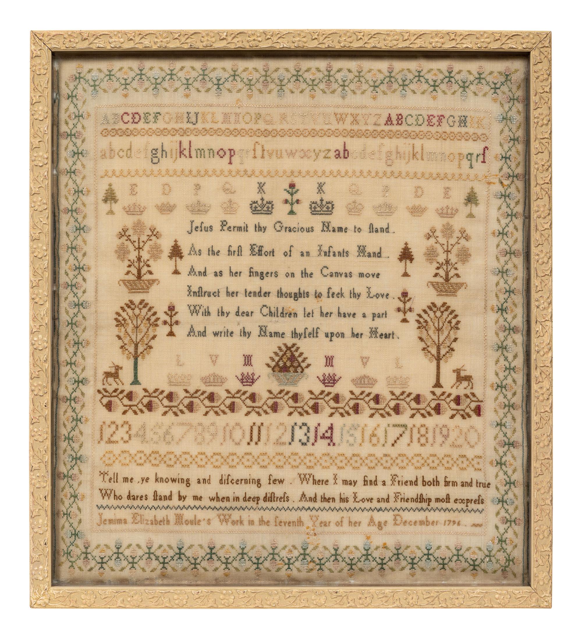 An English Needlepoint Embroidered Schoolgirl’s Sampler