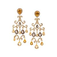 CITRINE, SMOKY QUARTZ AND DIAMOND CHANDELIER EARRINGS