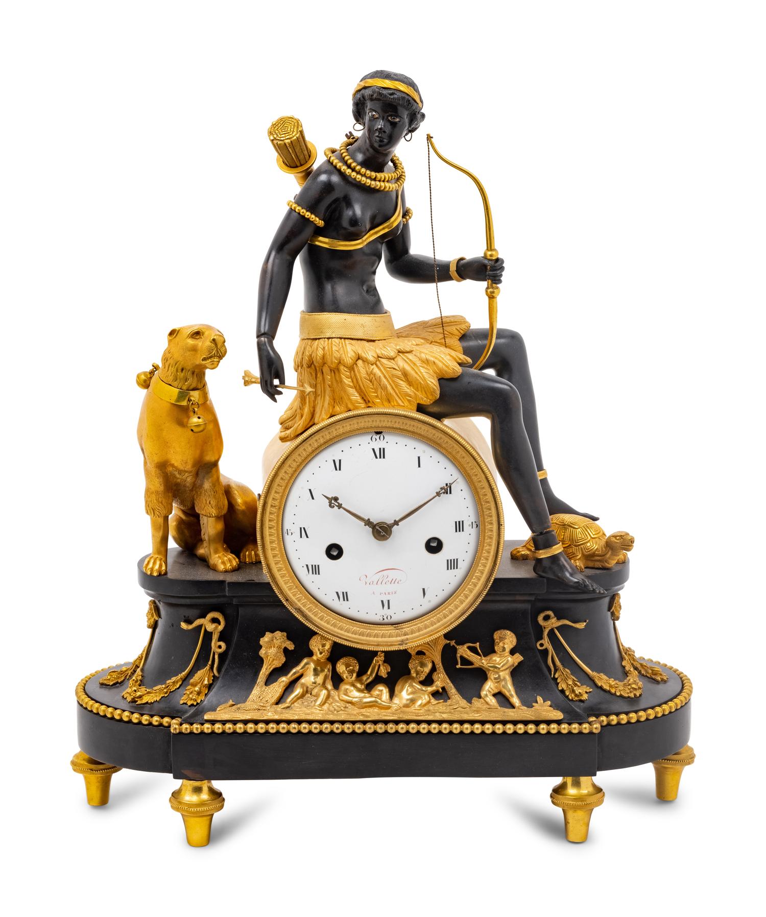 A Directoire Parcel Gilt and Patinated Bronze Pendule l'Afrique , after the Model by Jean-Simon Deverberie (French, 1784-1824)