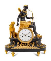 A Directoire Parcel Gilt and Patinated Bronze Pendule l'Afrique , after the Model by Jean-Simon Deverberie (French, 1784-1824)
