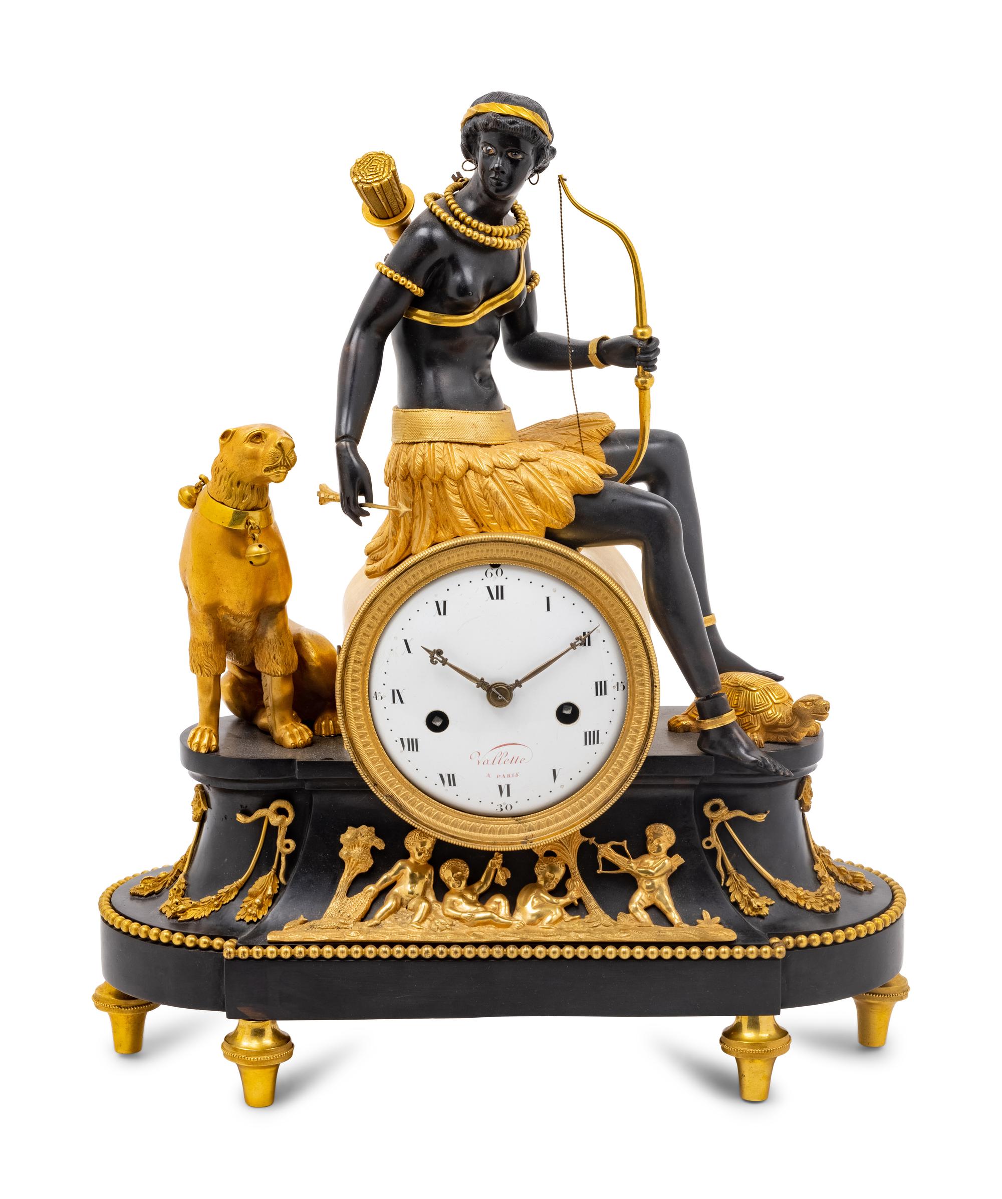 A Directoire Parcel Gilt and Patinated Bronze Pendule l'Afrique , after the Model by Jean-Simon Deverberie (French, 1784-1824)