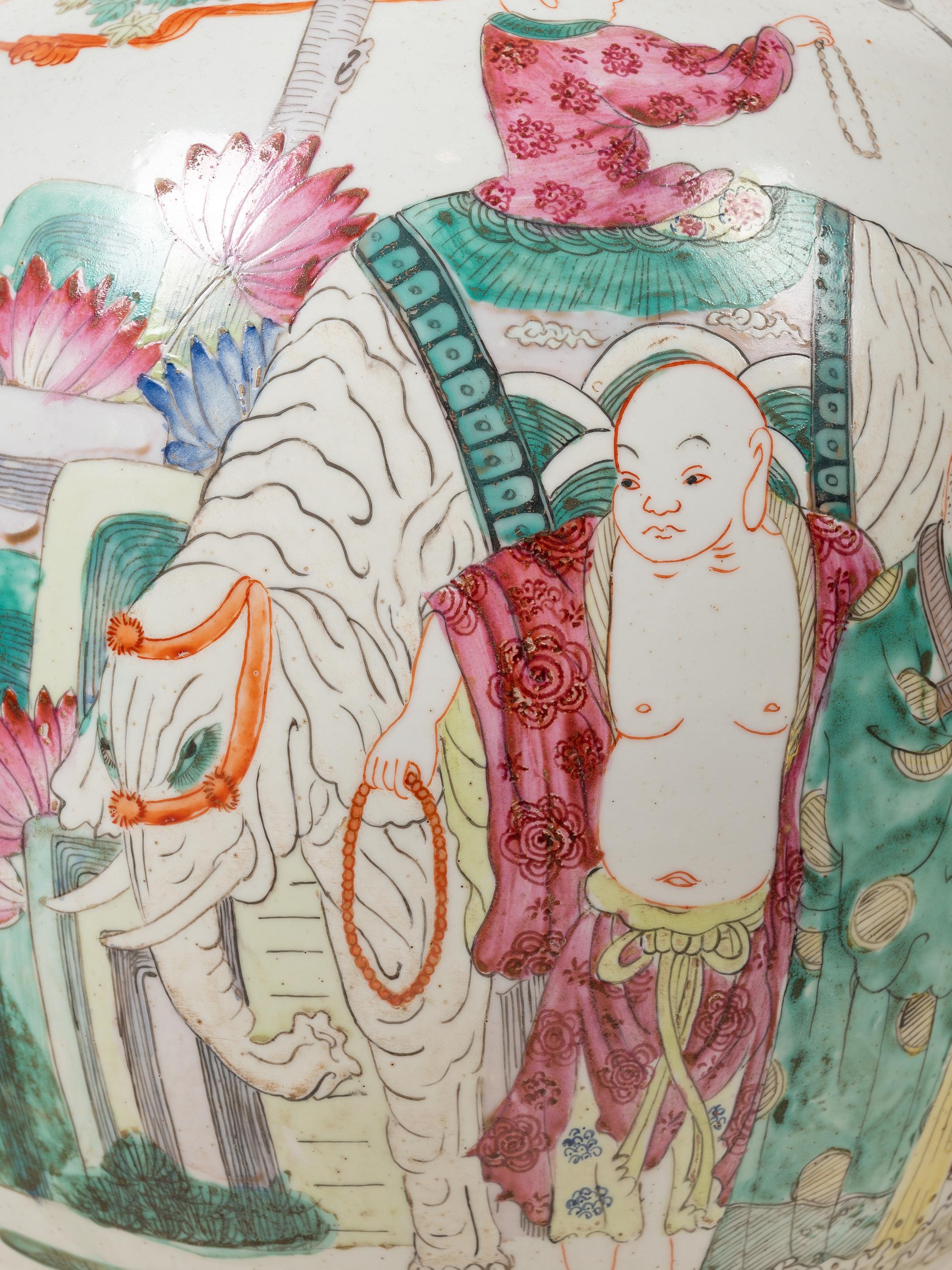 A Pair of Large Chinese Famille Rose Porcelain Bottle Vases