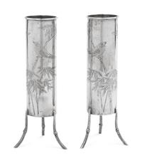 A Pair of Chinese Export Silver Tripod Vases