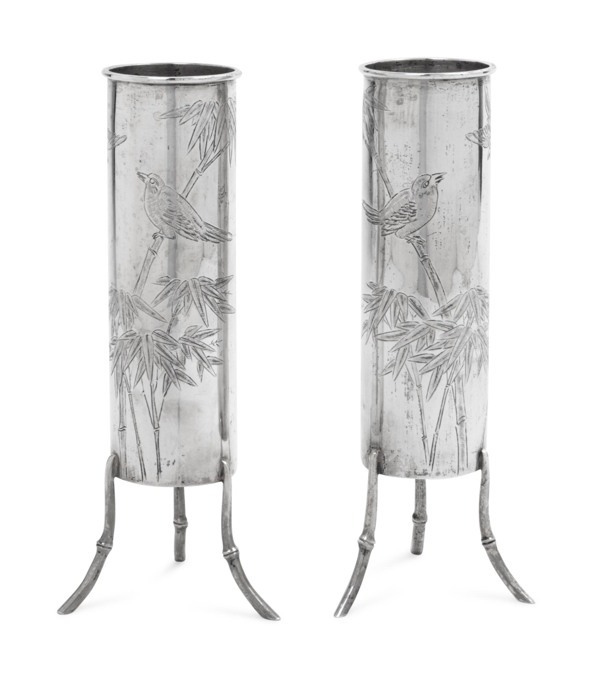 A Pair of Chinese Export Silver Tripod Vases