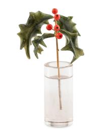 A Carved Rock Crystal, Nephrite and Coral and 18-Karat Gold Holly Berry Flower Study