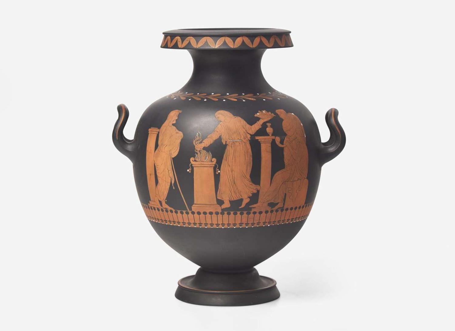 A Wedgwood Encaustic Decorated Black Basalt Vase, UK, circa 1800