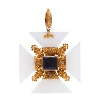 GEORGIAN, TRICOLOR GOLD AND MULTIGEM MALTESE CROSS PENDANT