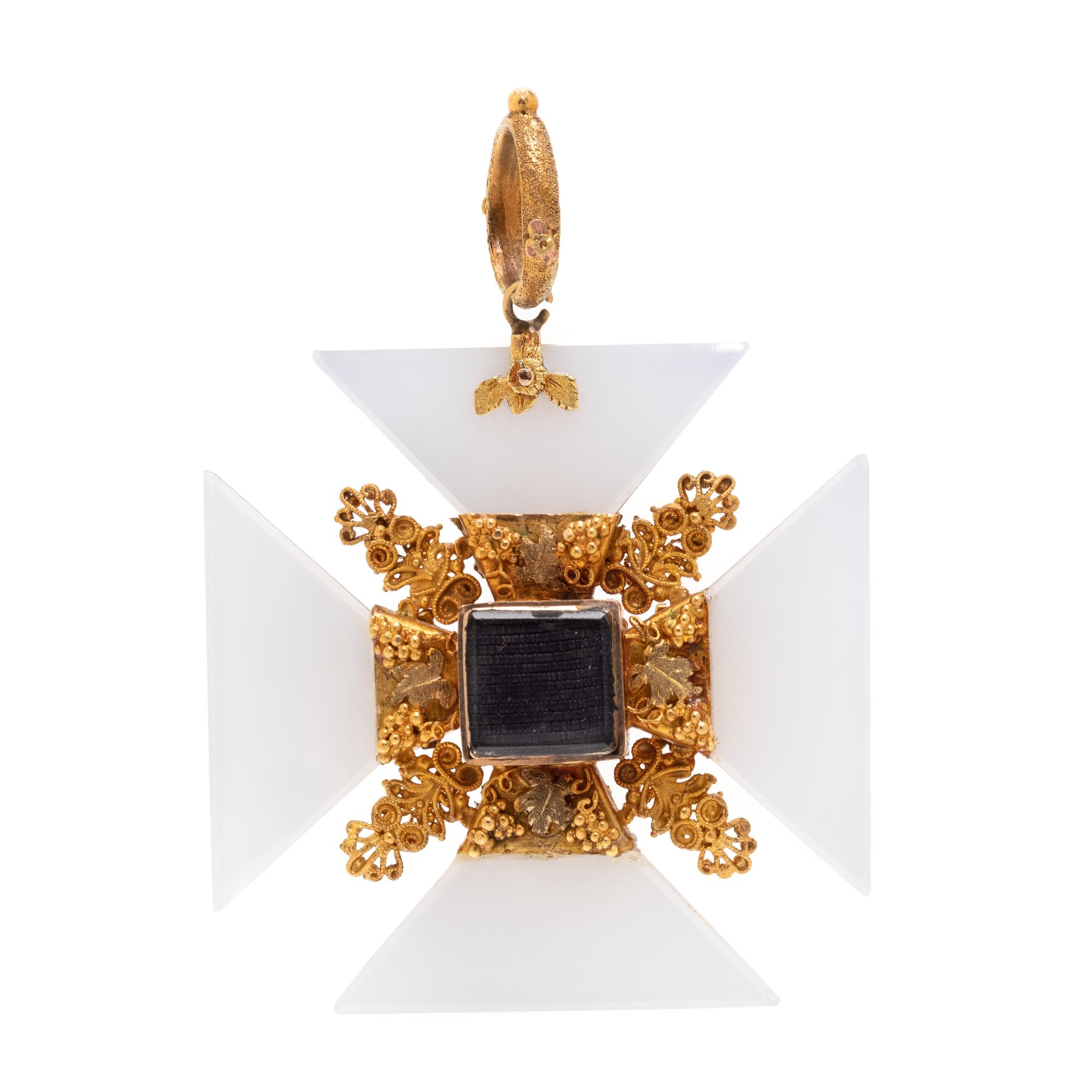 GEORGIAN, TRICOLOR GOLD AND MULTIGEM MALTESE CROSS PENDANT