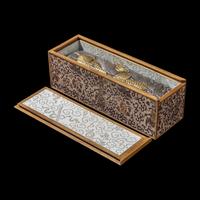 A Chinese Parcel-Gilt Silver Repoussé 'Plantain Leaves' Rectangular Scroll Box, Incised Qianlong Mark 清乾隆乙卯（1796）銀鎏金鏨蕉葉紋手卷機關盒