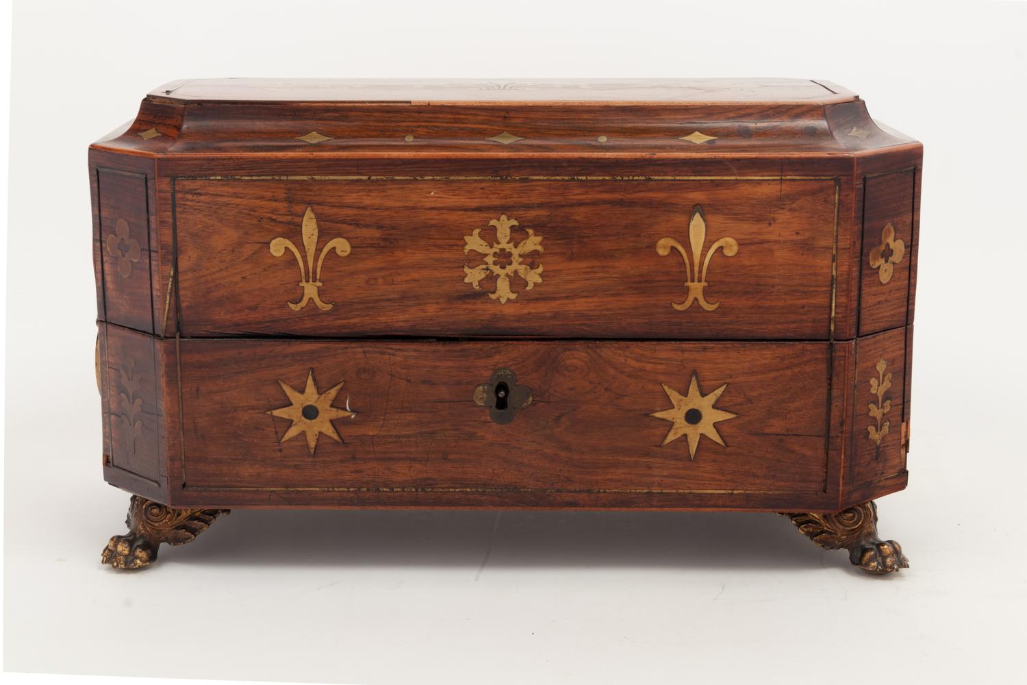 A Regency Brass Inlaid Mahogany Tea Caddy