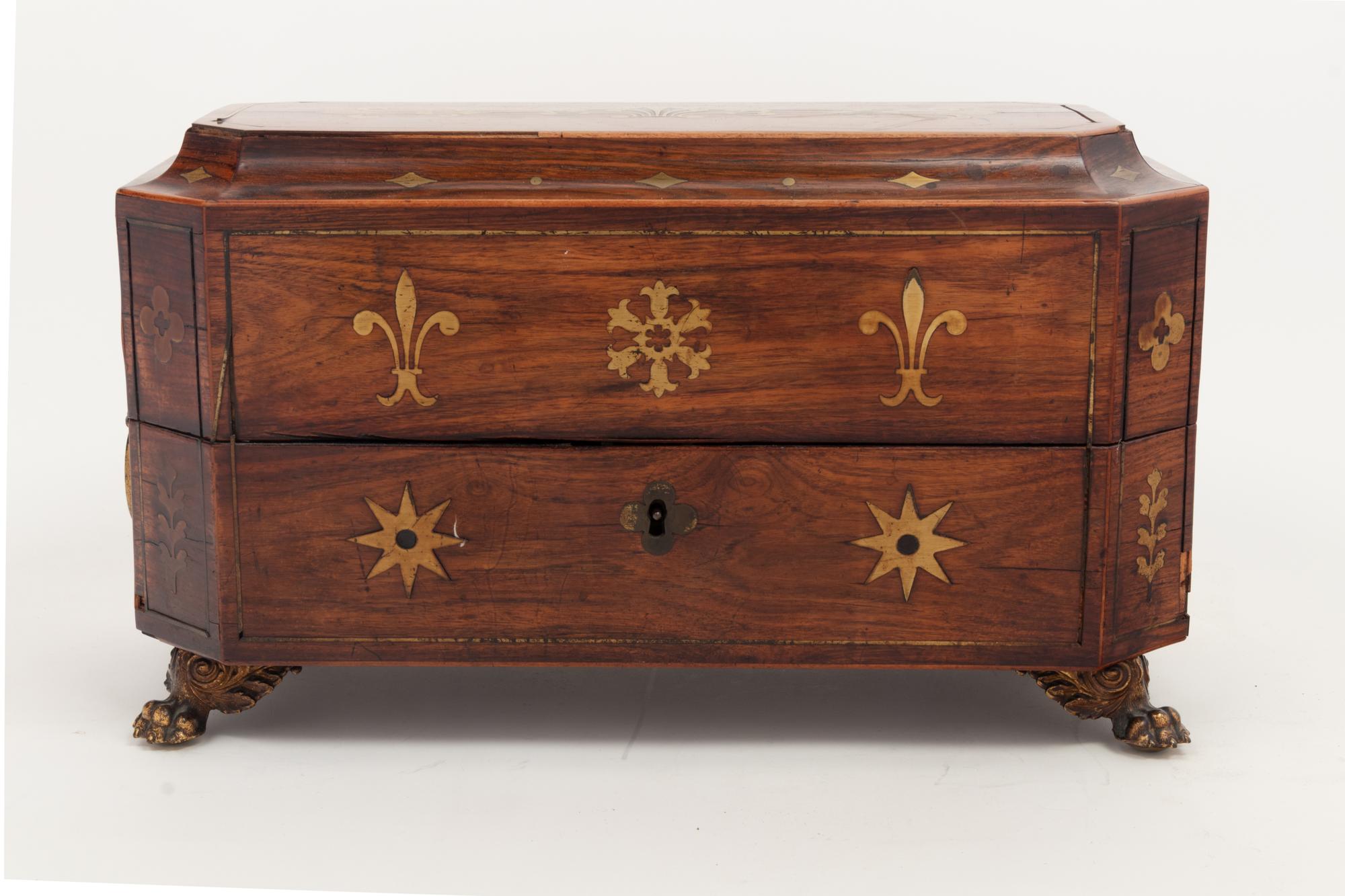 A Regency Brass Inlaid Mahogany Tea Caddy