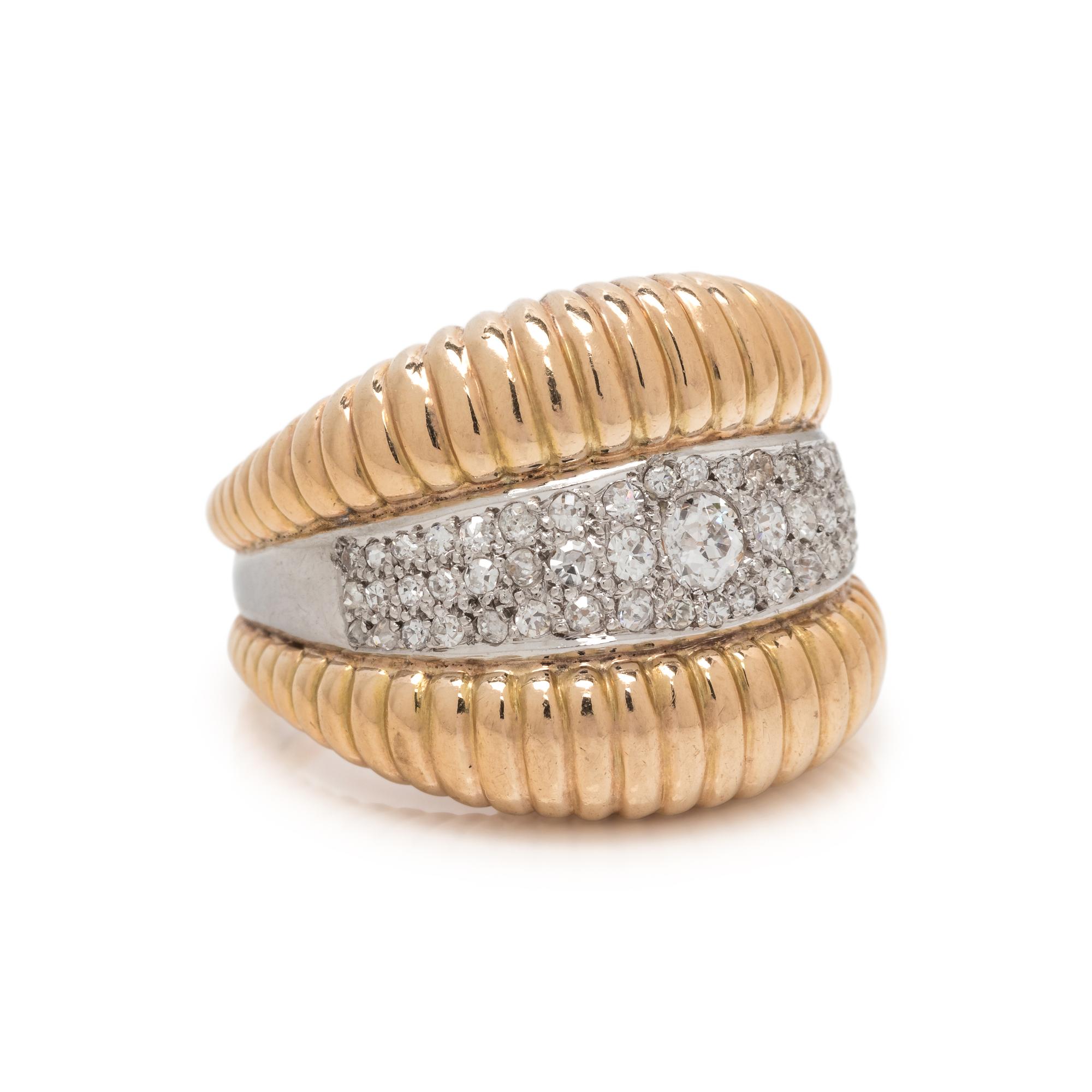 YELLOW GOLD, PLATINUM AND DIAMOND RING