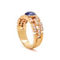 FRENCH, YELLOW GOLD, SAPPHIRE AND DIAMOND RING