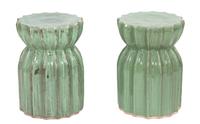 A Pair of Glazed Ceramic Fluted-Form Garden Seats Height 18 1/2 inches. — 20TH CENTURY