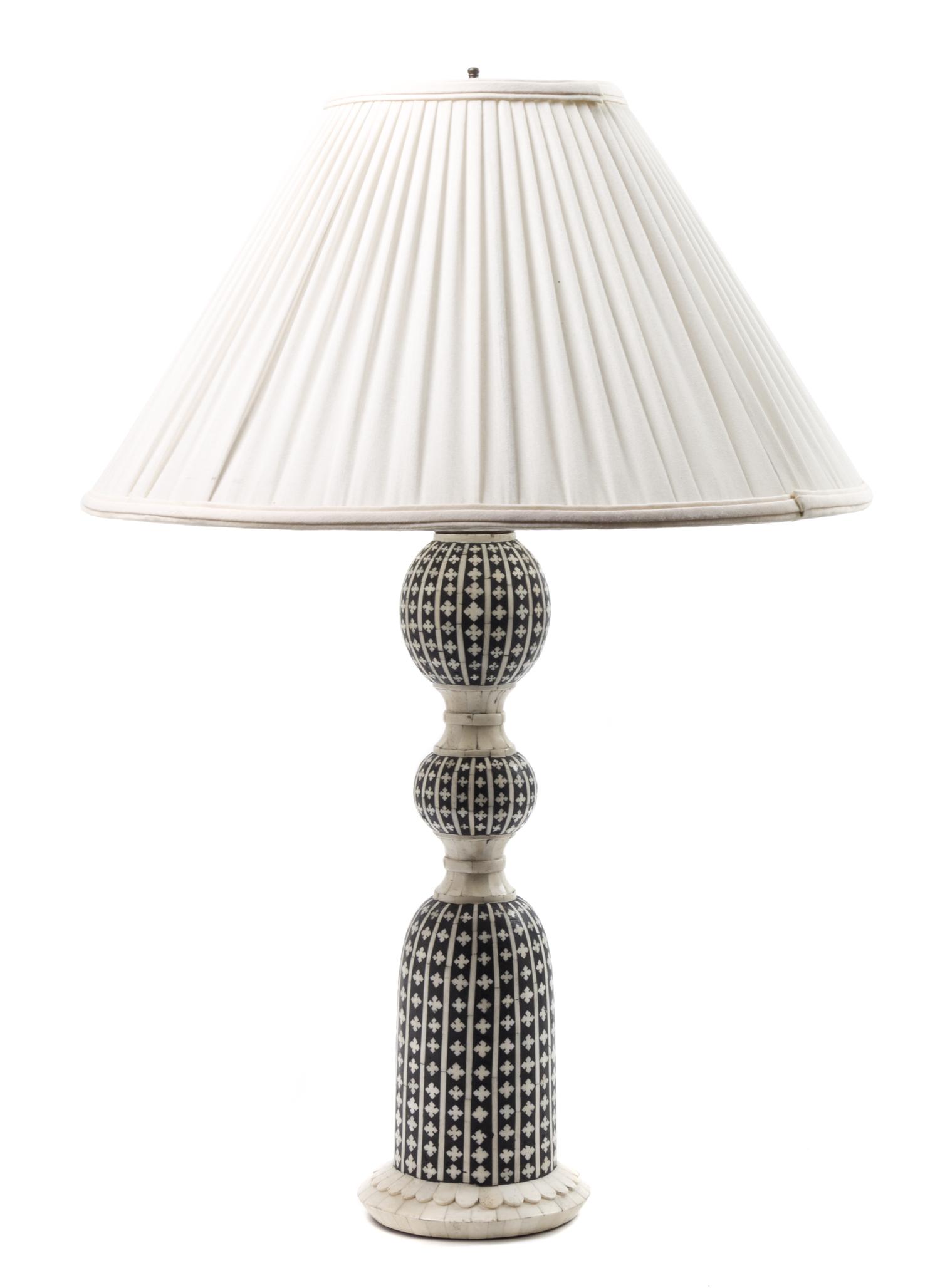 A Bone and Ebonized-Inlaid Table Lamp Height 32 inches. — 19TH CENTURY