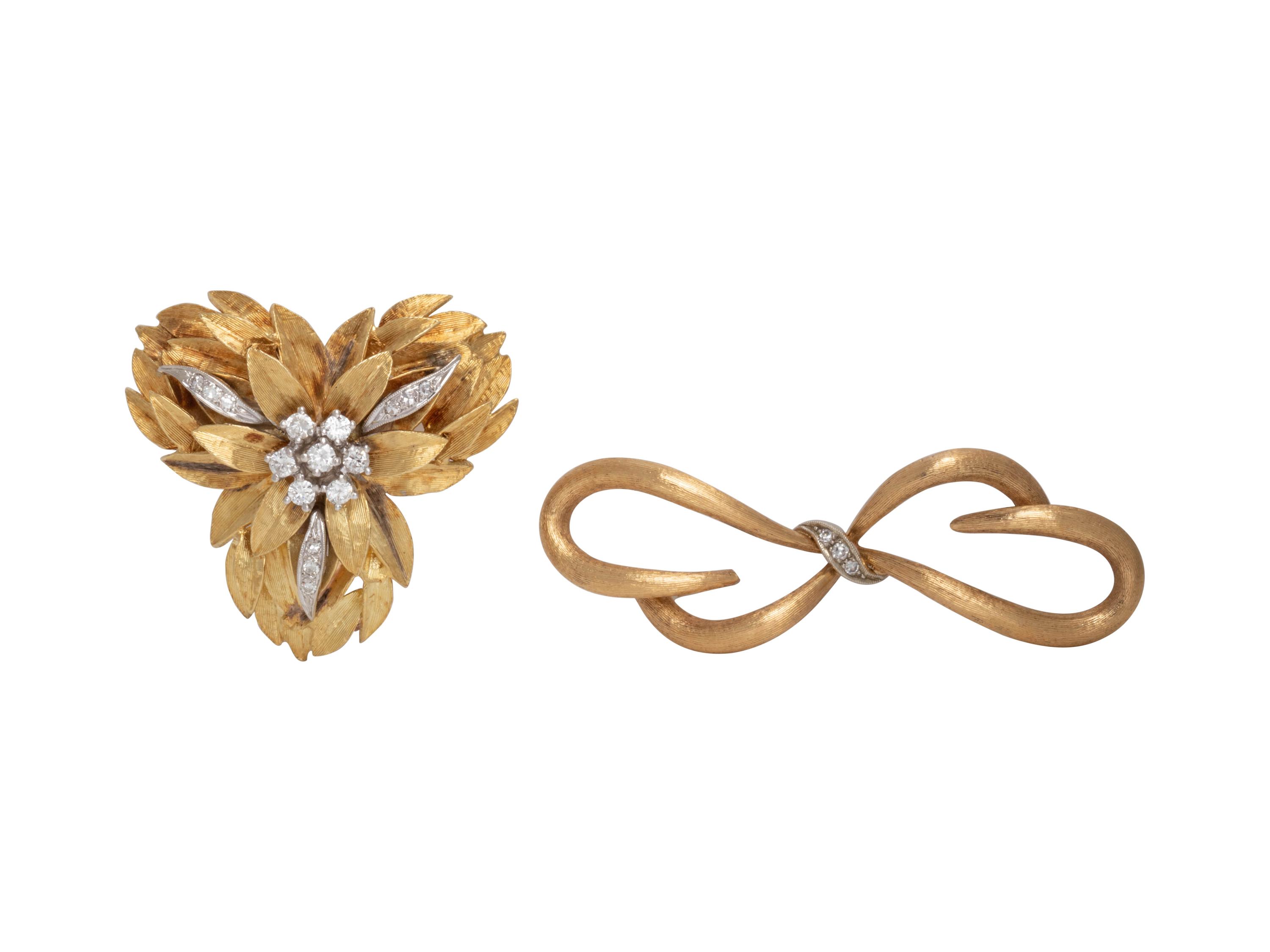 YELLOW GOLD AND DIAMOND BROOCHES