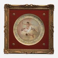A Royal Vienna style painted porcelain round plaque depicting Luna late 19th / early 20th century