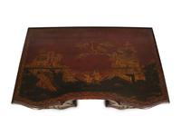 A George III Style Red and Gilt Japanned Knee-Hole Desk