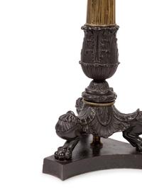 A Pair of Empire Style Bronze Candlesticks Mounted as Lamps