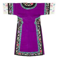 A Purple Ground Embroidered Silk Manchu Lady's Informal Robe