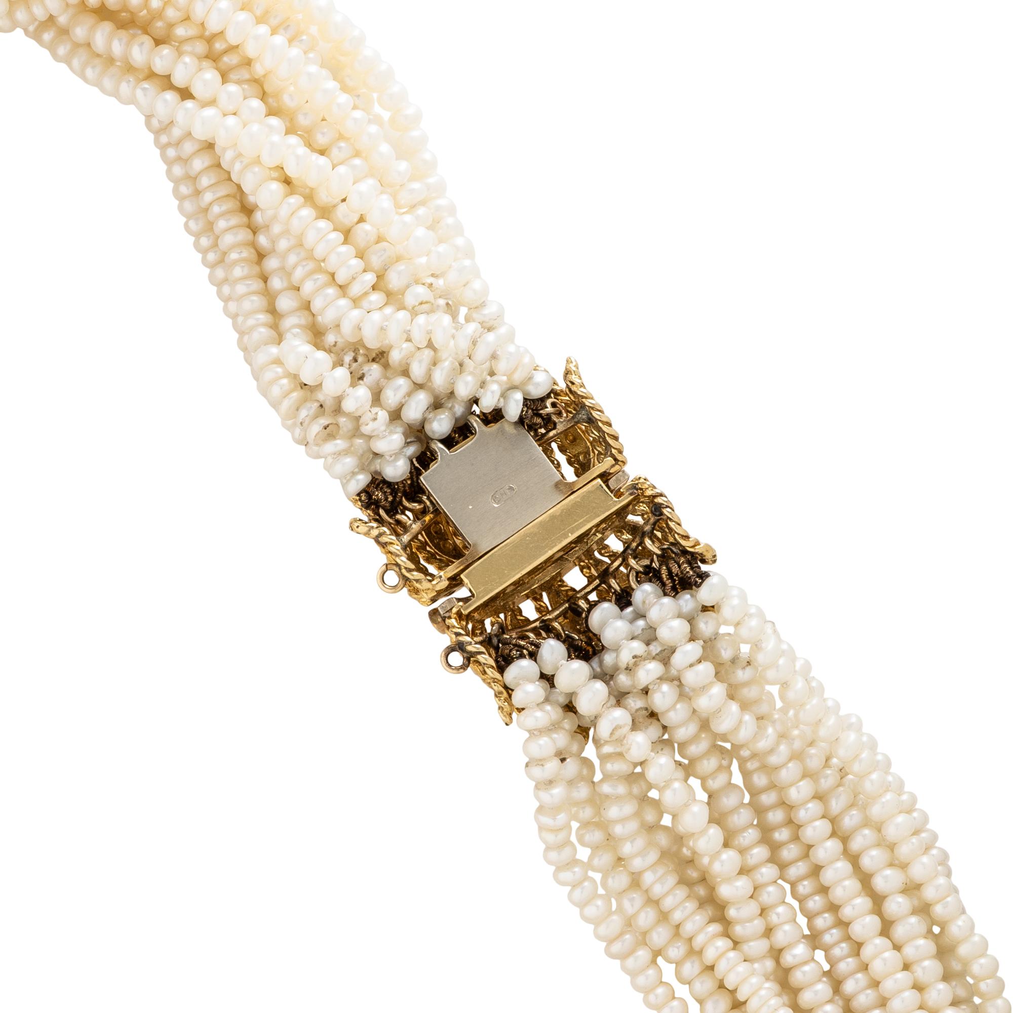 YELLOW GOLD AND SEED PEARL TORSADE NECKLACE