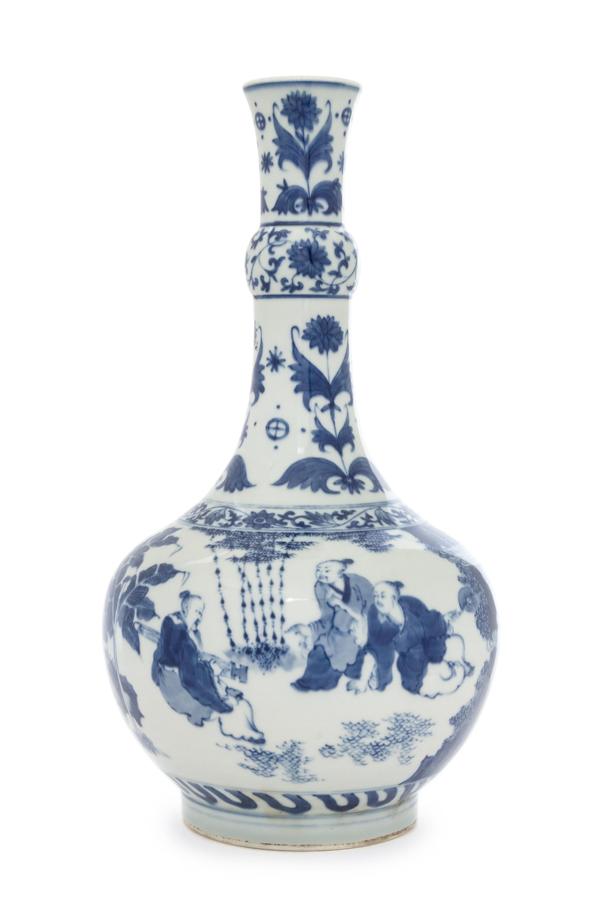 A Blue and White Porcelain Bottle Vase Height 14 1/2 inches.