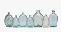 Seven Molded Glass Aqua and Clear Flasks