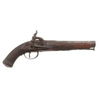 Fine Relief Carved Silver Mounted Spanish Percussion Miquelet Pistol Dated 1832