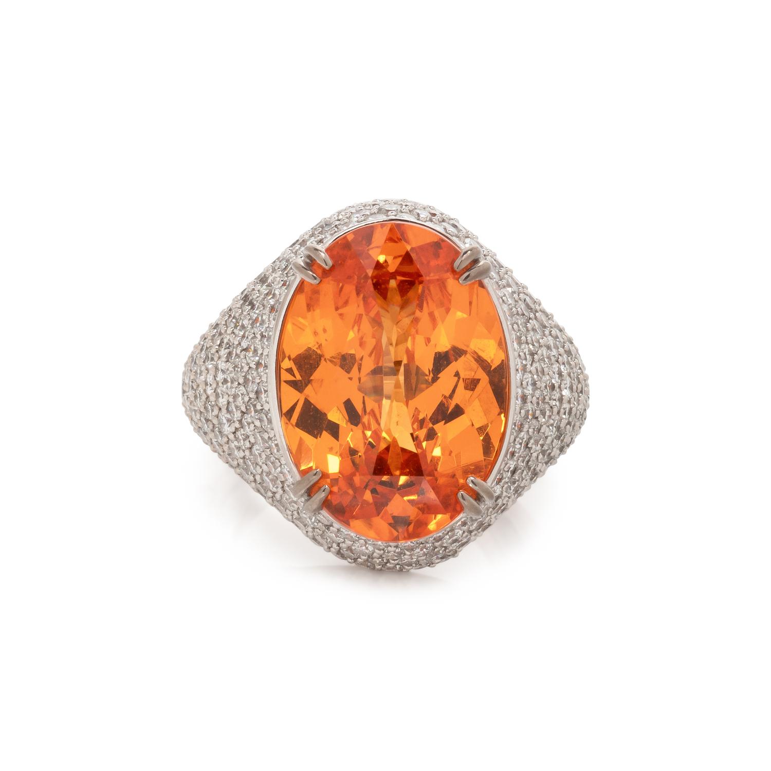 SPESSARTINE GARNET AND DIAMOND RING