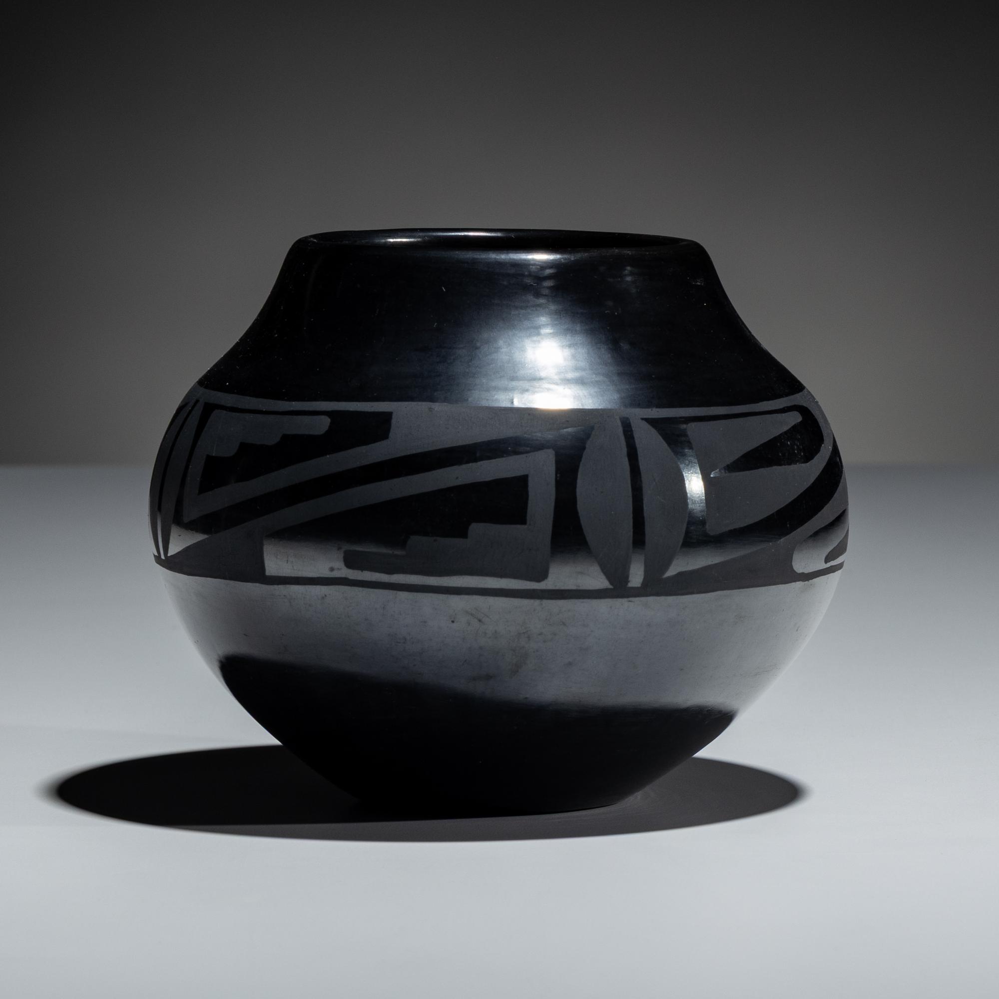 Blackware Pottery Jar, Gunmetal Finish