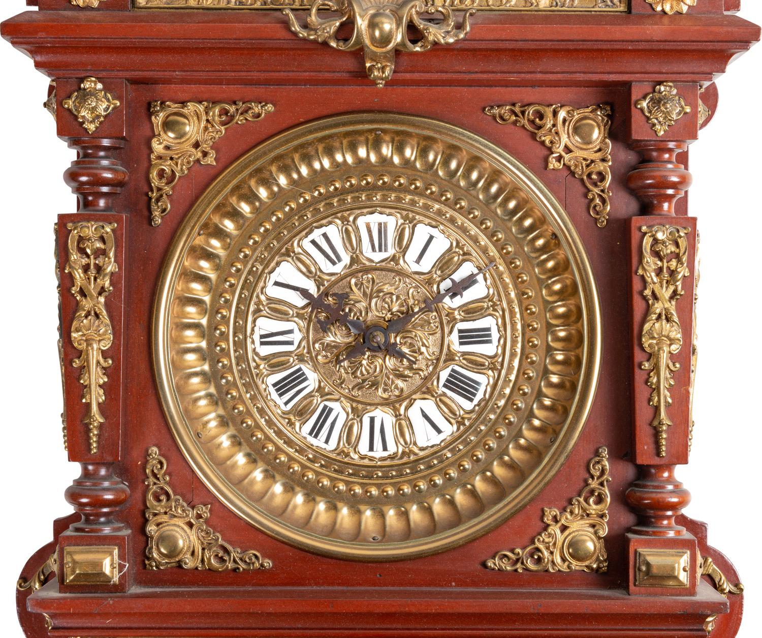 An Ansonia Hanging Antique Gilt Metal Mounted Wall Clock