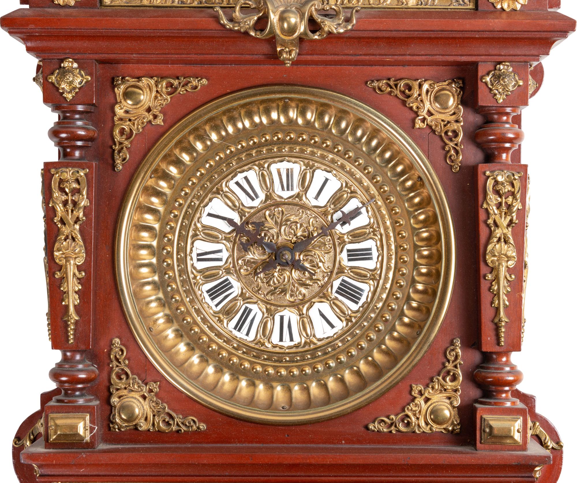 An Ansonia Hanging Antique Gilt Metal Mounted Wall Clock