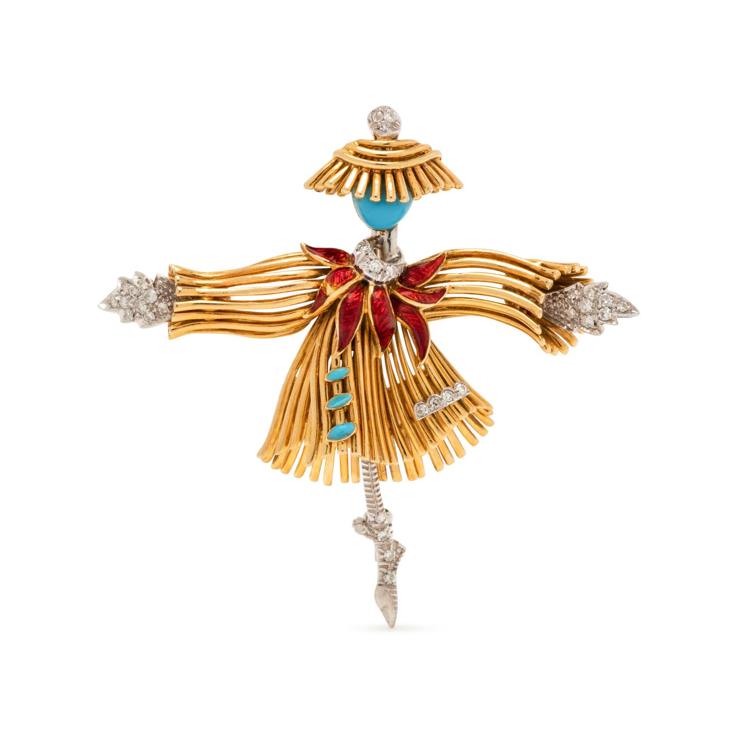ENAMEL AND DIAMOND SCARECROW BROOCH
