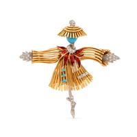 ENAMEL AND DIAMOND SCARECROW BROOCH