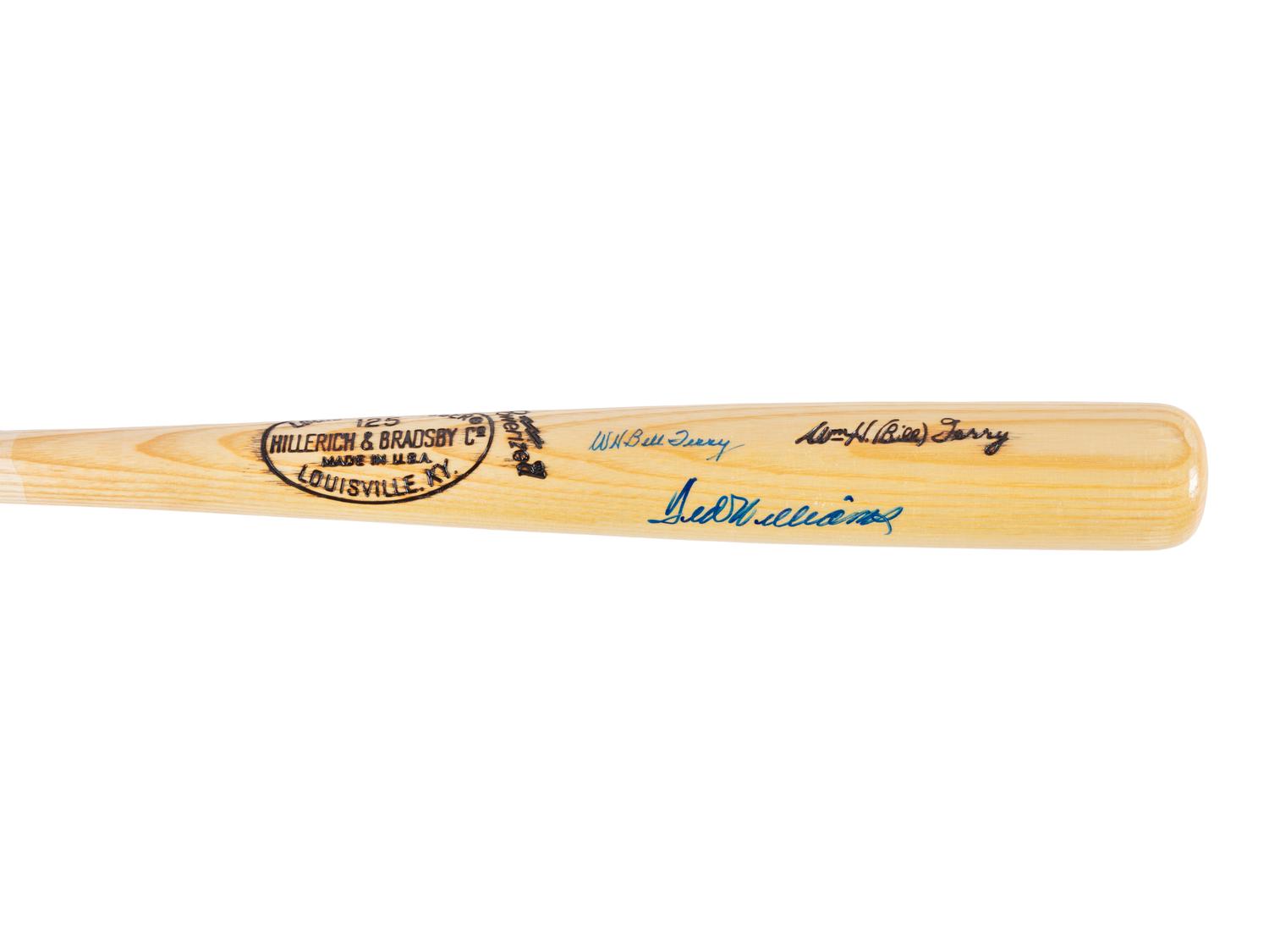 A Ted Williams and Bill Terry Dual Signed Autograph Bat (Beckett Authentication Services Letter)