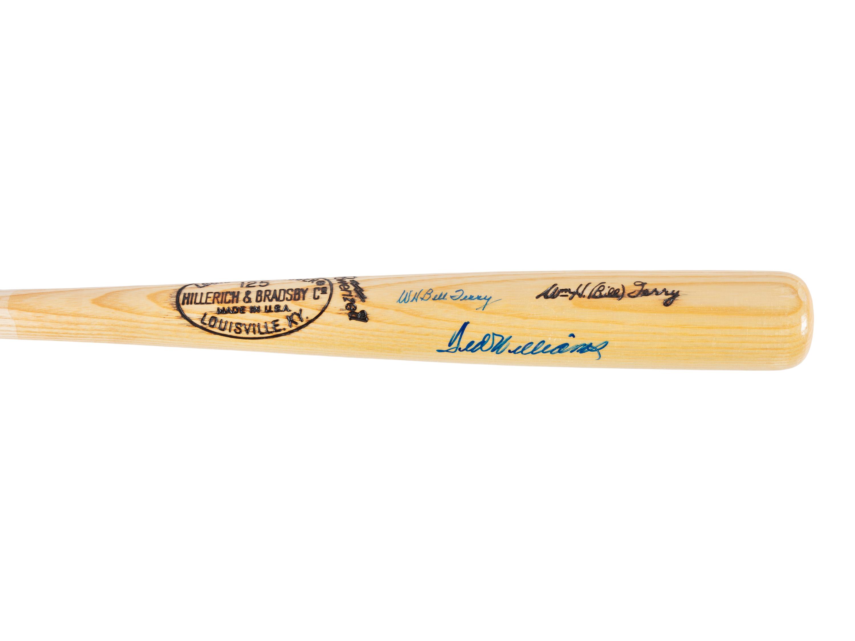 A Ted Williams and Bill Terry Dual Signed Autograph Bat (Beckett Authentication Services Letter)