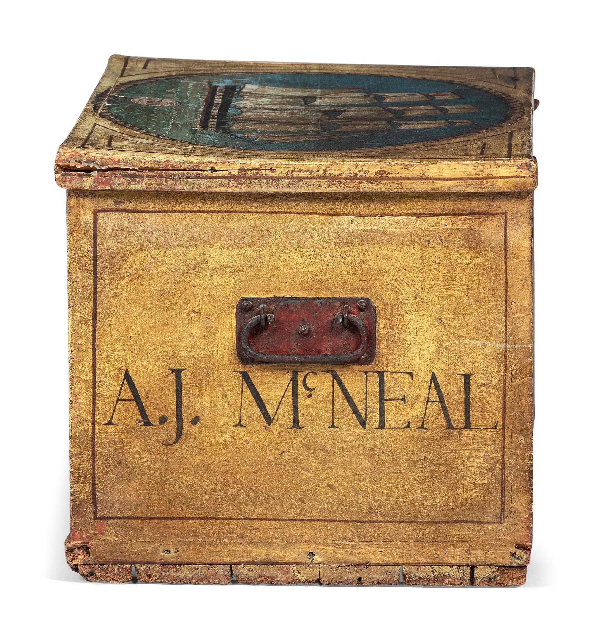 An English Paint Decorated Pine The Renown White-Star Line Blanket Chest