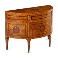 An Italian Fruitwood and Marquetry Demilune Commode