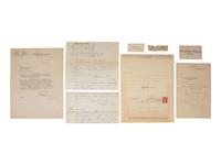 [PRESIDENTS]. Signed documents and ephemera featuring signatures of J.Q. ADAMS, FILLMORE, MCKINLEY, CLEVELAND, HARRISON, HARDING, and HAYES.
